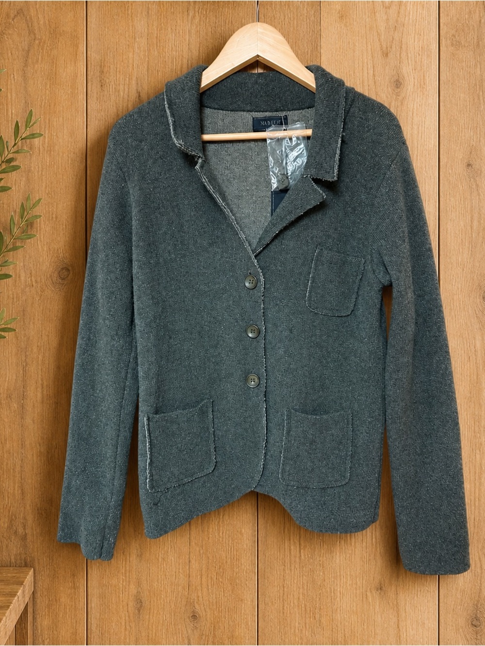 MARY Made in Italy Wool Blend Button Front Cozy Barn Coat Sweater Chore Jacket‎